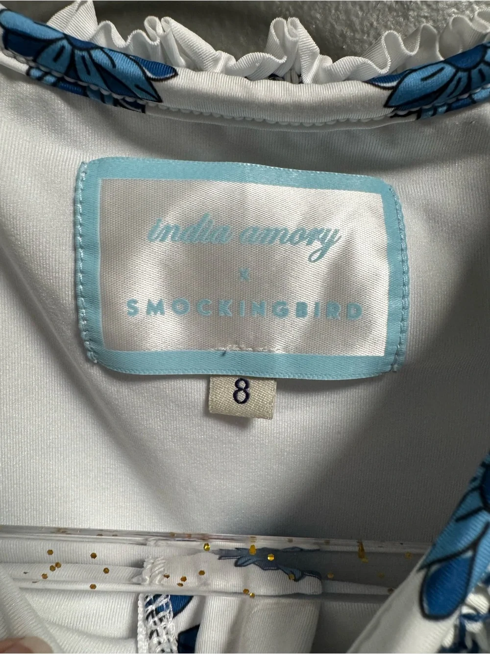 India Amory x Smockingbird Girls' Blue Floral Long-Sleeve One-Piece Swimsuit 8